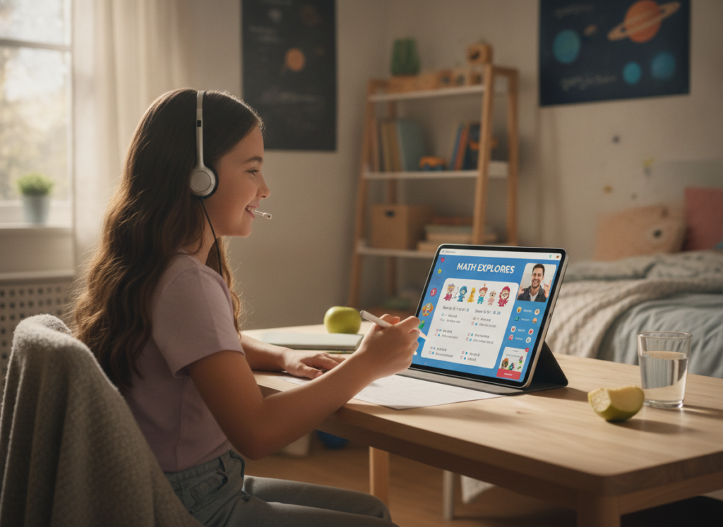Student learning with tutor using AI educational tools on tablet