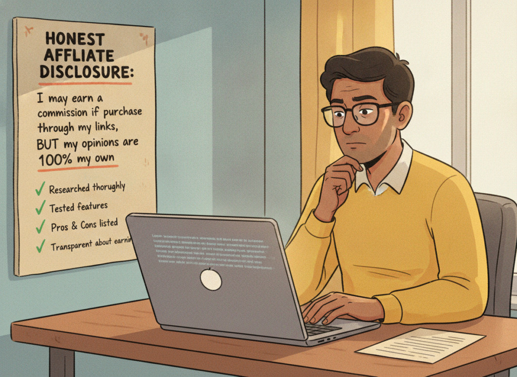Affiliate disclosure and trustworthy software recommendation illustration