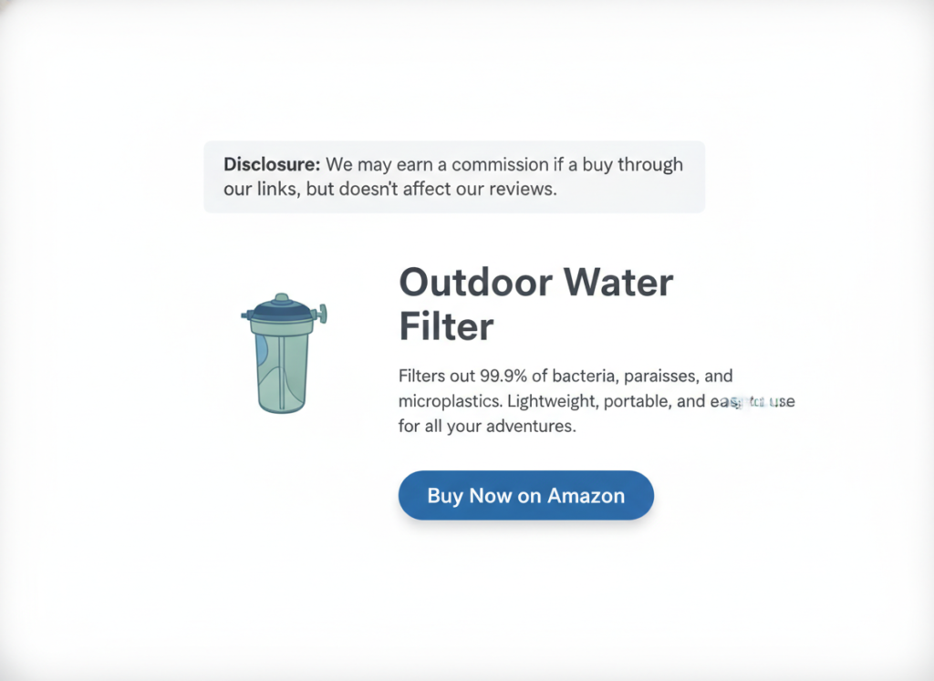 clear affiliate link disclosure placed above a product recommendation