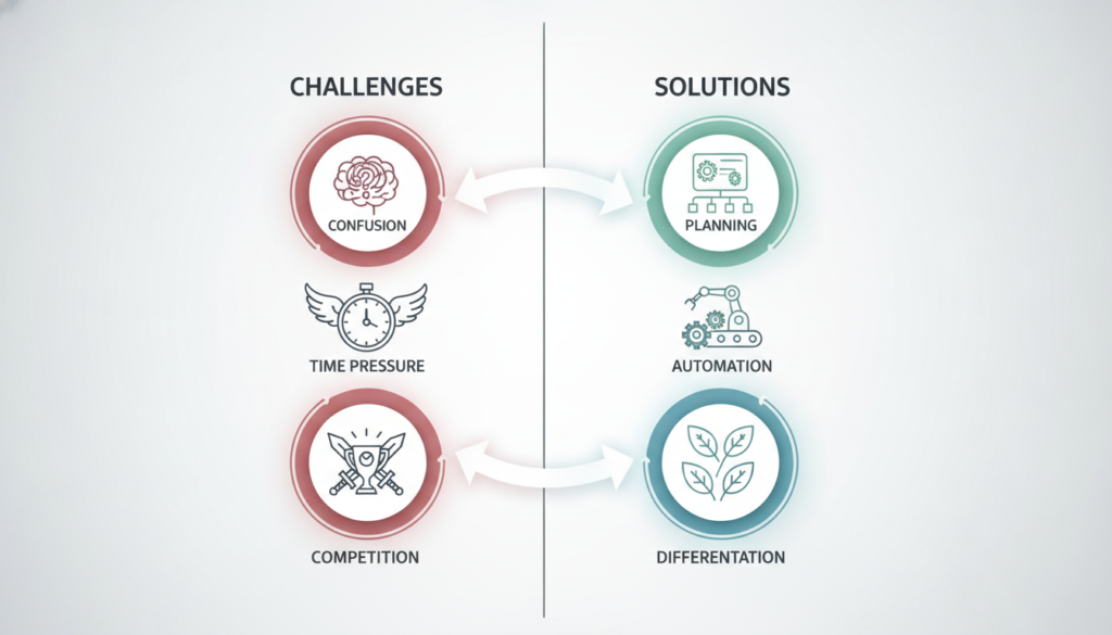problem-solution concept showing common business challenges with corresponding solutions