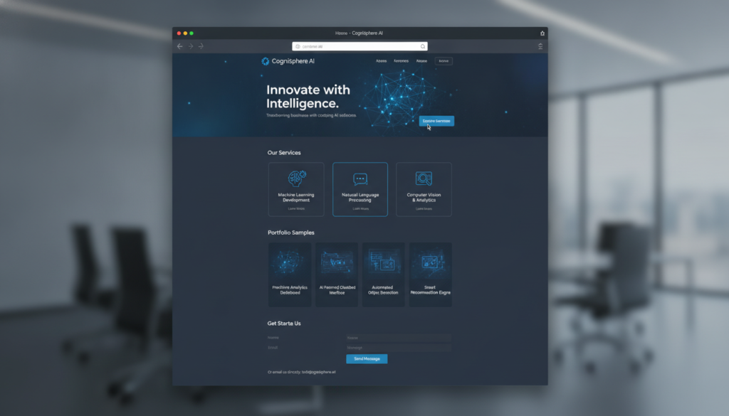 professional website example for AI services business showing portfolio and services