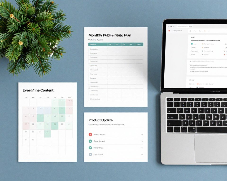 Evergreen Pinterest content calendar with blog topics and product updates