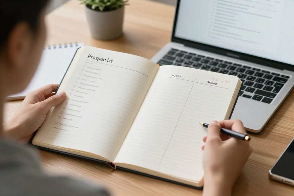 Freelancer planning weekly outreach to local businesses and online brands