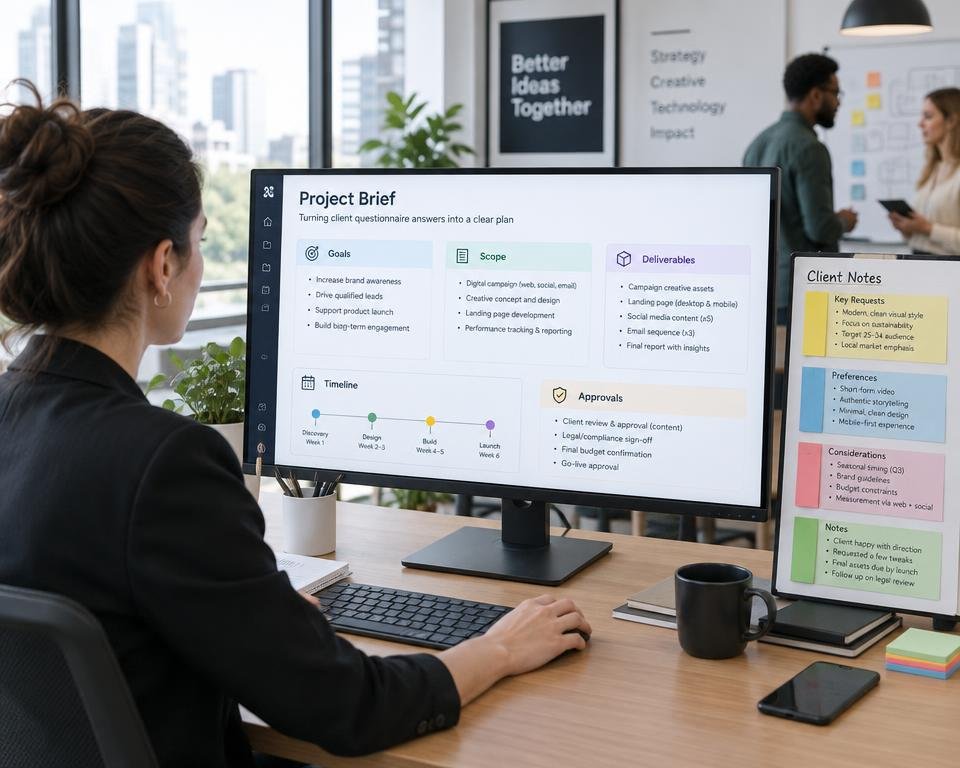 client onboarding questionnaire answers turned into a project brief
