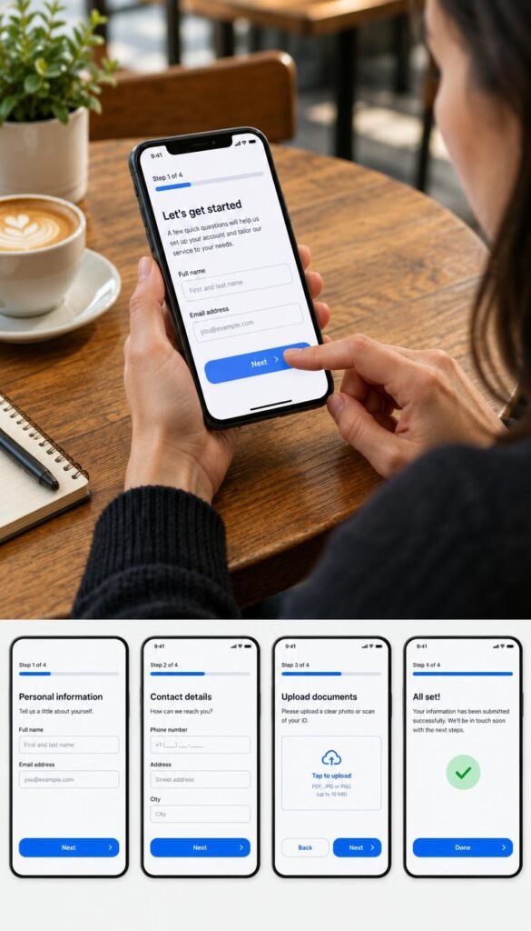 client onboarding questionnaire completion on a mobile device