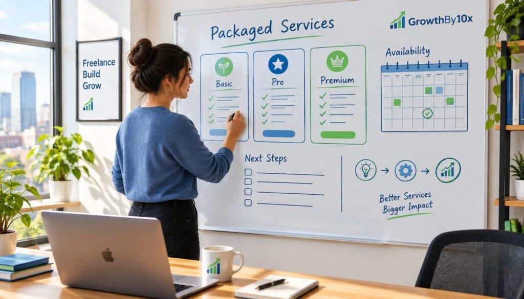 how to package your services instead of charging hourly planning board branded GrowthBy10x