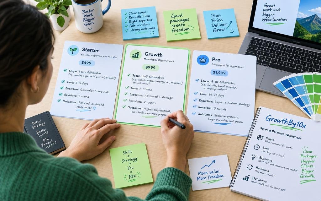 Freelancer customizing tiered pricing strategy and service packages