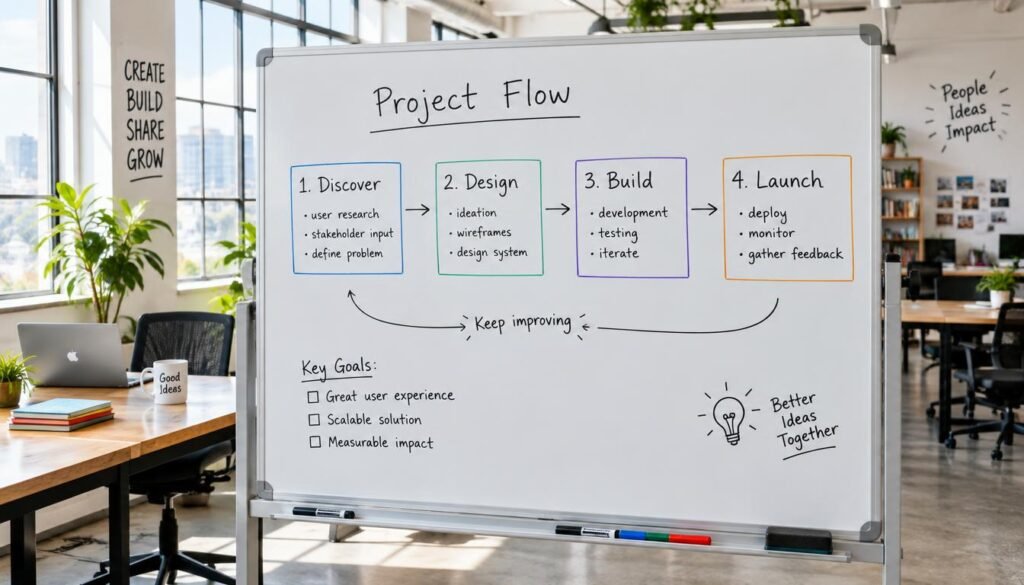 GrowthBy10x email marketing automation map drawn on a whiteboard in a bright studio