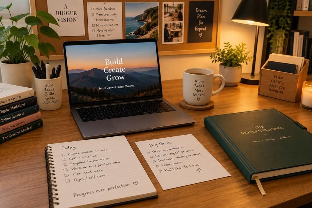 GrowthBy10x founder organizing funnel optimization notes on a neat work table